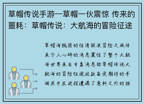 草帽传说手游—草帽一伙震惊 传来的噩耗：草帽传说：大航海的冒险征途